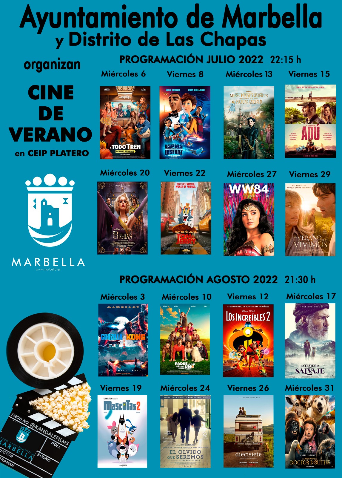 El cine de verano de Las Chapas arrancará el próximo 6 de julio y proyectará hasta finales de agosto 16 películas para todos los públicos